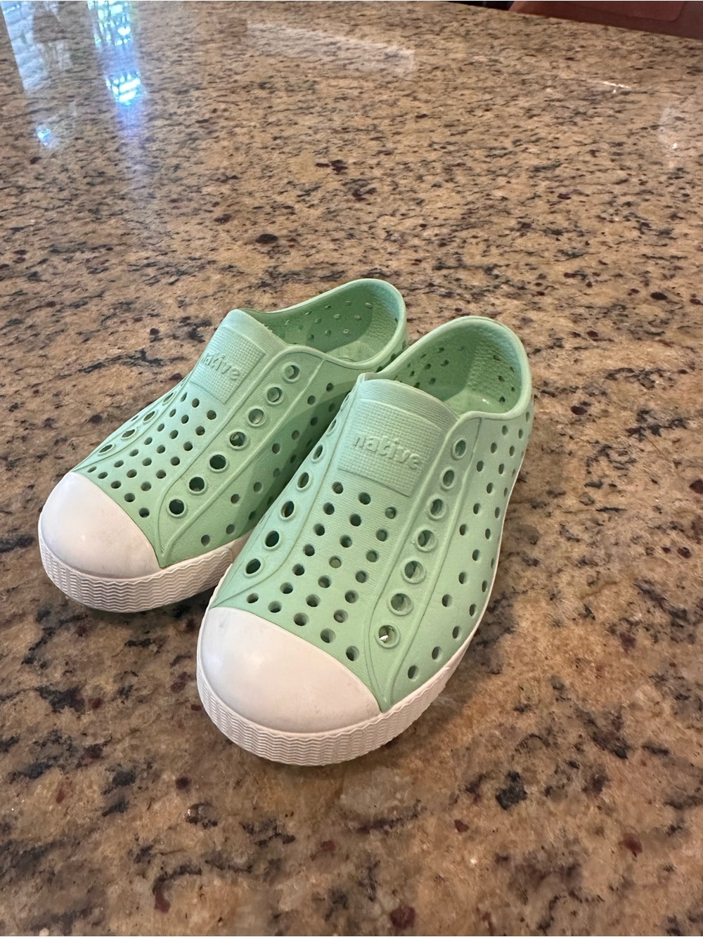 Native Kids Jefferson Slip-On Water Shoes in Mint Green with White Toe